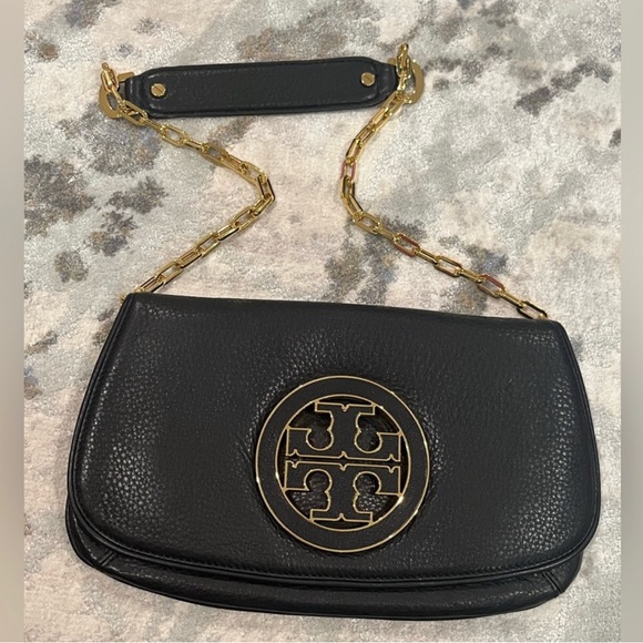 Tory Burch Classic Clutch - black leather and gold straps - very elegant… - Picture 1 of 8
